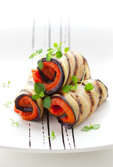 aubergine rolls  with red pepper