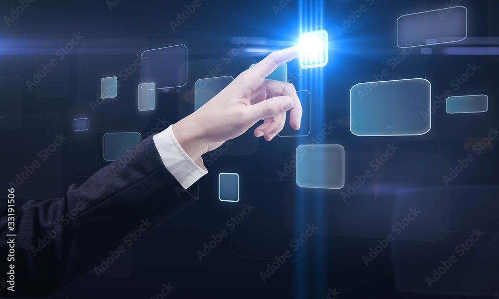 Aufkleber hand pushing a button on a touch screen interface