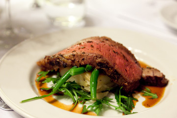 Steak beef fillet on vegetable