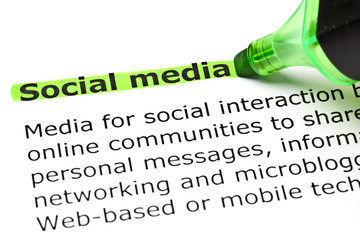 Dictionary definition of Social Media highlighted with green marker