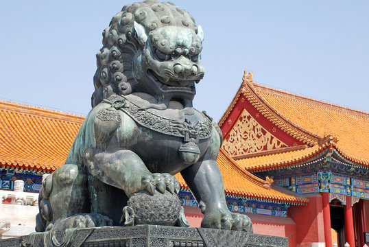 Bronze lion in Forbidden city(Beijing, China)