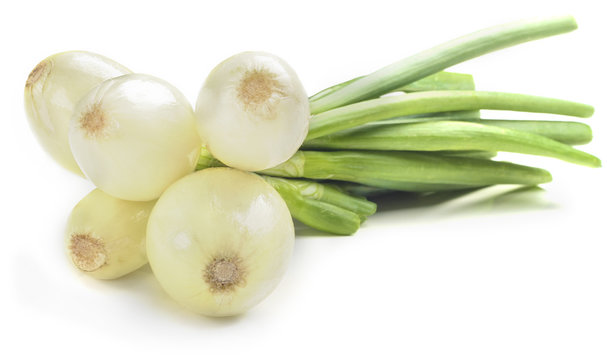 Onions isolated on white background. Green chives.