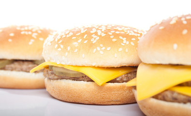 cheeseburger and hamburger closeup