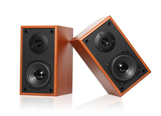 Fototapeta premium wooden loudspeaker isolated on white