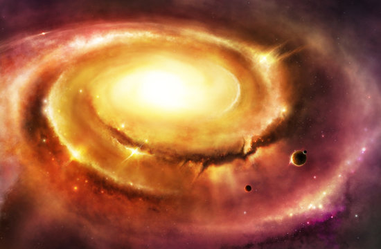 Fototapeta Detailed fantasy galaxy core in far deep space