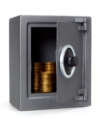 Open safe with coins