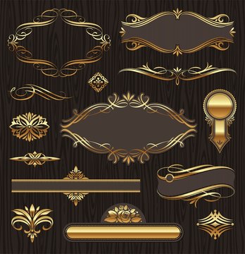 Vector set of golden ornate page decor elements