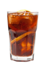 Ice cube droped in cola glass