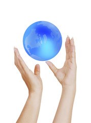 holding a glowing earth globe in his hands