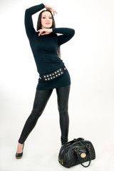Fototapeta premium Girl with a leather bag