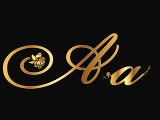 Gold vector letter B with roses