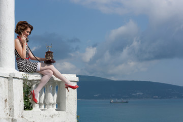 Girl with telephone