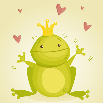 Cute cartoon frog prince, vector illustration