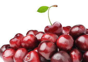 Isolated cherries. Pile of sweet cherry fruits isolated on white background
