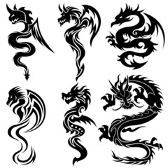 Set of the Chinese dragons, tribal tattoo