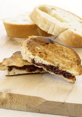 delicious rustic hazelnut spread and jelly sandwich