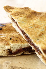 delicious rustic hazelnut spread and jelly sandwich
