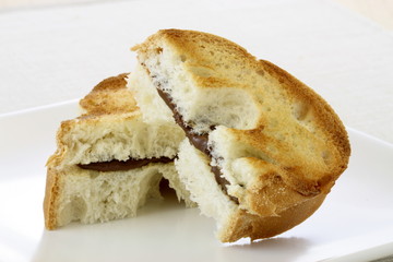 delicious hazelnut and chocolate spread sandwich
