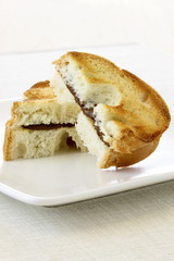 delicious hazelnut and chocolate spread sandwich