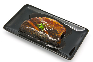 Japanese food style , Saba fish grilled with sauce