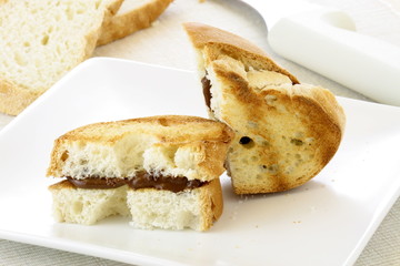 delicious hazelnut and chocolate spread sandwich