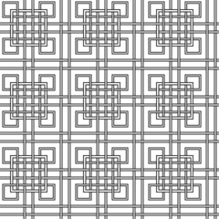 Geometrical seamless pattern with intertwining black squares.