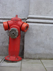 European red metallic fire hydrant on street