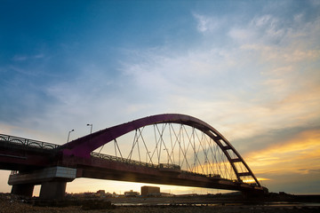 Fototapeta na wymiar Color Red Bridge Sunset, Chuk Yuen, Taoyuan County, Taiwan