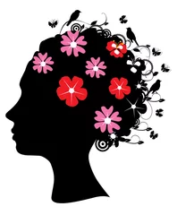 Poster vector bloemen hoofd silhouet © peony