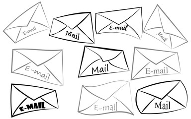 set of black and white e-mail envelopes