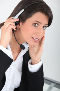Young woman wearing a headset