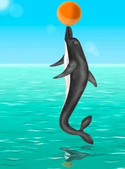 Muurstickers dolfijn spelen met een bal © larioja