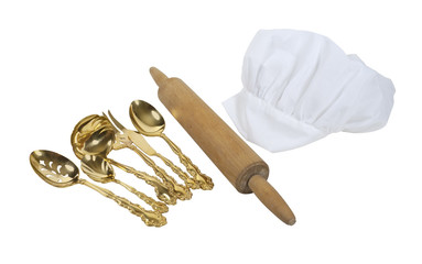 Toque Blanche with a Rolling Pin and Goldware
