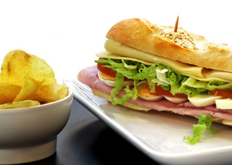 sandwich with egg ham cheese tomato