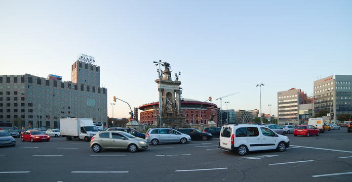 Traffic at Square of Spain, Barcelona