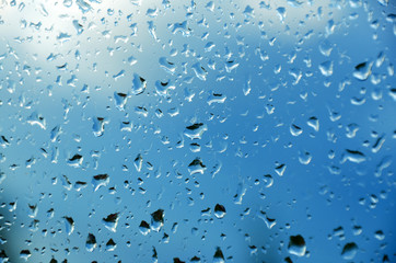 natural water drops on window glass