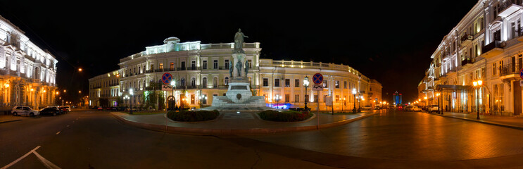 Fototapeta premium Night panorama of Ekaterininskaya square. Odessa. Ukraine