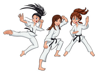 Karate Girls Players. Vector cartoon isolated characters © ddraw