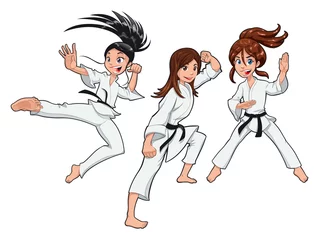Deurstickers Karate Girls Players. Vector cartoon isolated characters © ddraw