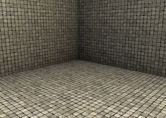 3d render beige tiled mosaic stone empty space