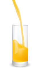 Orange juice pouring into glass. Vector illustration.