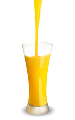 Orange juice pouring into glass. Vector illustration.