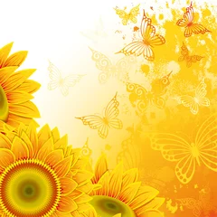 Gordijnen Background with sunflowers © Elena Show