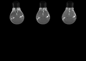 Three light bulb isolated. on black background. 3D