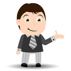 Business man showing with hand