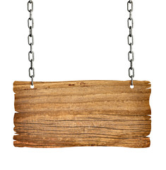 wooden sign and chain hanging