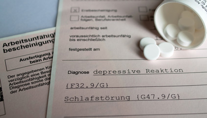 Fototapeta na wymiar Krankmeldung depresja IV