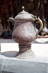 Typical vintage metal teapots, Madaba, Jordan