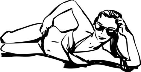 girl in a bikini and sunglasses lying