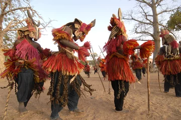Fotobehang afrika, mali, dogon-landen, maskers © cronopio